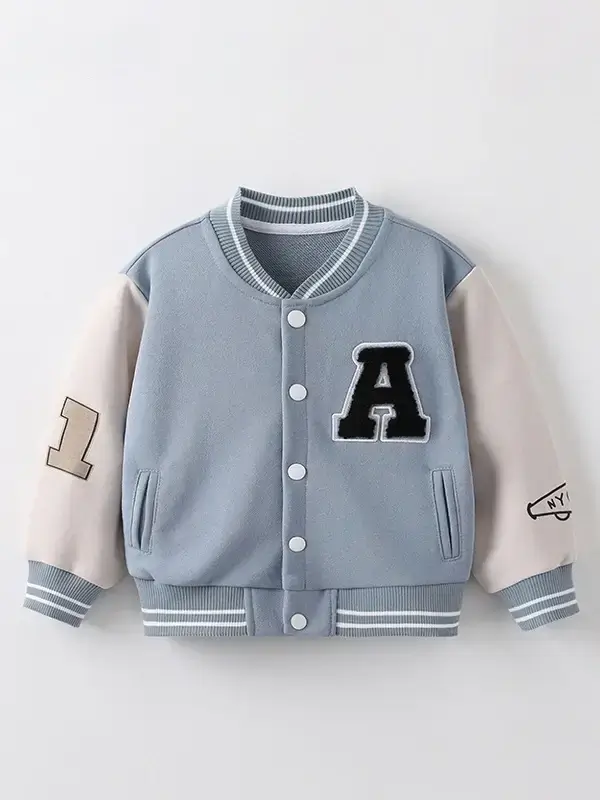 Little Maven Kid Boys A-Letter Embroidered Cotton Color-Blocked Stand Collar Jacket 2 Little Maven Kid Boys A-Letter Embroidered Cotton Color-Blocked Stand Collar Jacket - Image 2