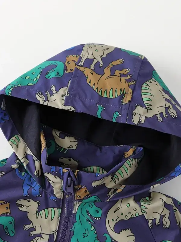 Little Maven Kid Boys Dinosaur Print Cotton Hooded Jacket 3 Little Maven Kid Boys Dinosaur Print Cotton Hooded Jacket - Image 3