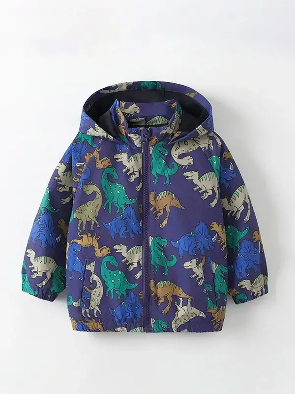 Little Maven Kid Boys Dinosaur Print Cotton Hooded Jacket 2 Little Maven Kid Boys Dinosaur Print Cotton Hooded Jacket - Image 2