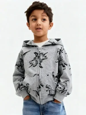 Little Maven Boys Dinosaur Cotton Hooded Zip-Up Sweatshirt
