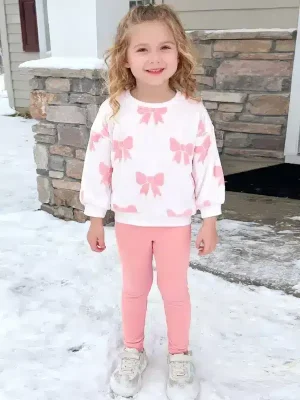 Little Maven Girls Bow Print Cotton Plush Outfit Set