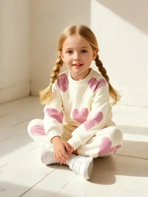 Little Maven Girls Purple Heart Cotton Outfit Set
