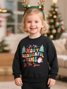 Little Maven Girls Christmas Letter Fleece Sweatshirt