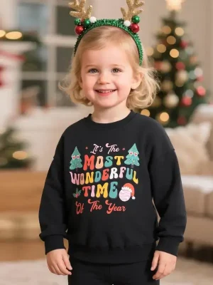 Little Maven Girls Christmas Letter Fleece Sweatshirt