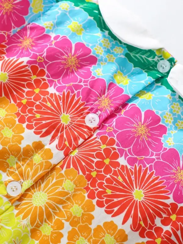 Little Maven Kid Girls Colorful Floral Print Cotton Ruffled Collar Dress 4 Little Maven Kid Girls Colorful Floral Print Cotton Ruffled Collar Dress - Image 4
