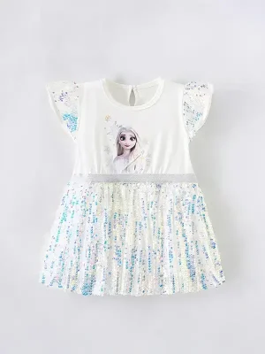 Little Maven Frozen Sequin Cotton Dress for Girls