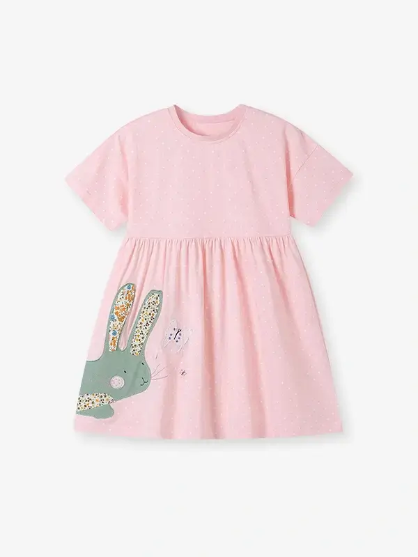Little Maven Kid Girls Long-Eared Rabbit Embroidered Cotton Polka Dot Dress 2 Little Maven Kid Girls Long-Eared Rabbit Embroidered Cotton Polka Dot Dress - Image 2