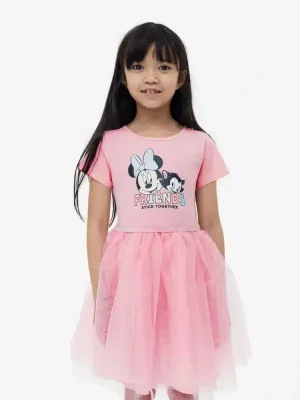 Girls Pink Mickey Mouse Cotton Mesh Dress | Little Maven