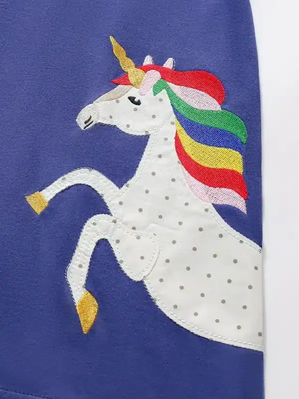 Little Maven Kid Girls Unicorn Embroidered Cotton Short-Sleeve Dress 4 Little Maven Kid Girls Unicorn Embroidered Cotton Short-Sleeve Dress - Image 4