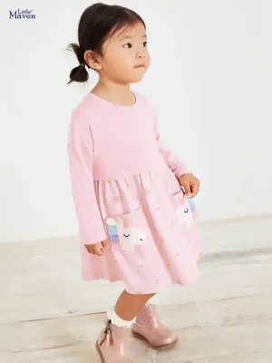 Little Maven Unicorn Dress for Girls – Cotton Short Sleeve