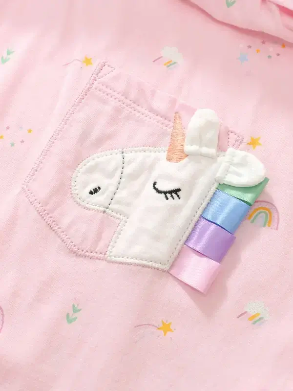 Little Maven Kid Girls Unicorn Embroidered Cotton Short-Sleeve Dress with Pockets 5 Little Maven Kid Girls Unicorn Embroidered Cotton Short-Sleeve Dress with Pockets - Image 5
