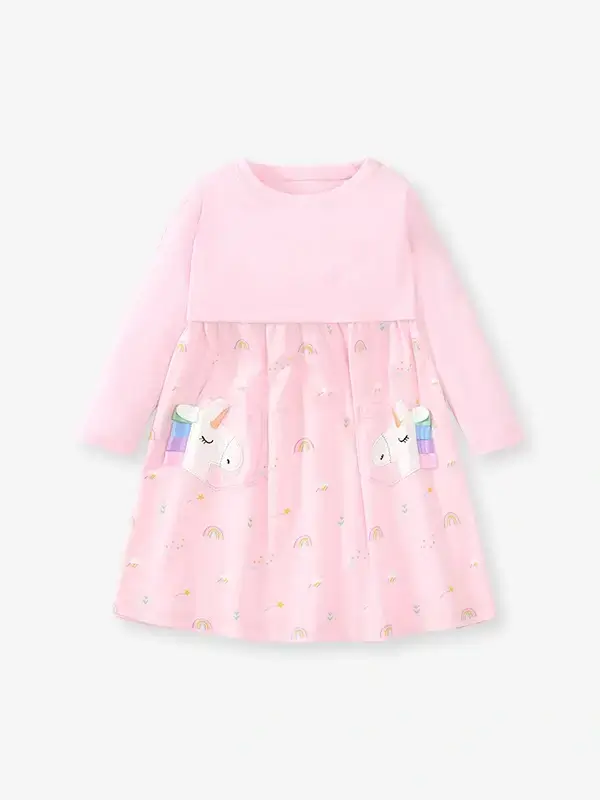 Little Maven Kid Girls Unicorn Embroidered Cotton Short-Sleeve Dress with Pockets 4 Little Maven Kid Girls Unicorn Embroidered Cotton Short-Sleeve Dress with Pockets - Image 4