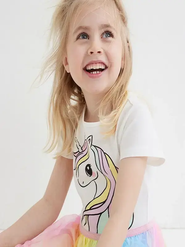 Little Maven Kid Girls Unicorn Print Cotton Colorful Mesh Dress 3 Little Maven Kid Girls Unicorn Print Cotton Colorful Mesh Dress - Image 3