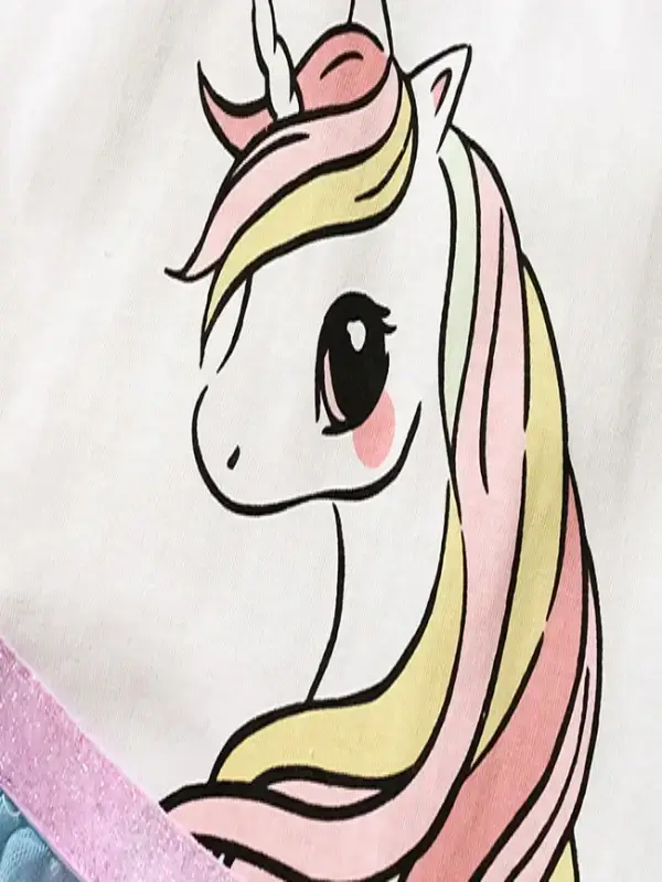 Little Maven Kid Girls Unicorn Print Cotton Colorful Mesh Dress 7 Little Maven Kid Girls Unicorn Print Cotton Colorful Mesh Dress - Image 7