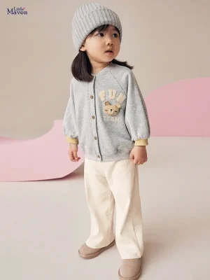Little Maven Girls 2pcs 3D Bear Cotton Jacket & Pants Set