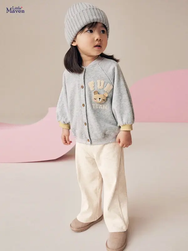 Little Maven 2pcs Girls 3D Bear Pattern Cotton Jacket and Pants Set 1 Little Maven Girls 2pcs 3D Bear Cotton Jacket & Pants Set