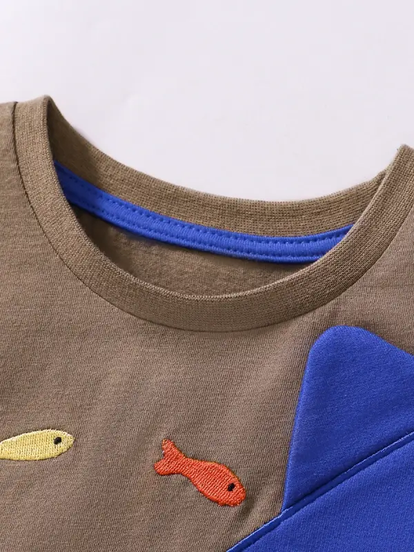 Little Maven Boys Shark Embroidery Tee & Shorts Set 3 Little Maven Boys Shark Embroidery Tee & Shorts Set - Image 3