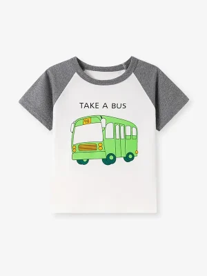 Little Maven Boys Bus Pattern Cotton Color-Blocked T-Shirt