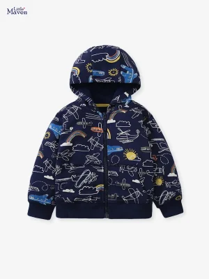 Little Maven Boys Cotton Hooded Jacket with Airplane Print
