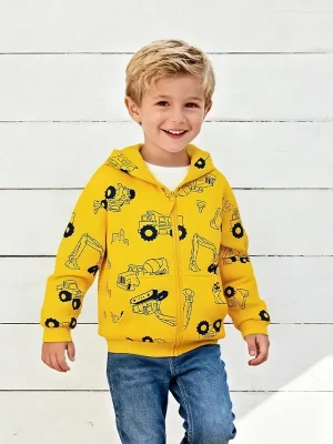 Little Maven Boys Cotton Hooded Jacket with Truck Print