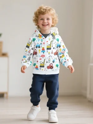 Little Maven Boys Cotton Hooded Jacket with Cartoon Print