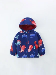 Little Maven Boys Dinosaur Print Cotton Hooded Jacket