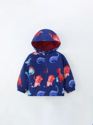 Little Maven Boys Dinosaur Print Cotton Hooded Jacket