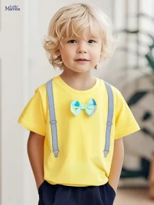 Little Maven Boys Cotton T-Shirt with Bow Tie & Suspenders