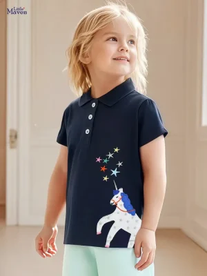 Little Maven Boys Unicorn Cotton Polo Shirt