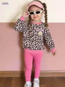 Little Maven Girls Cotton Leopard Sweatshirt & Leggings Set