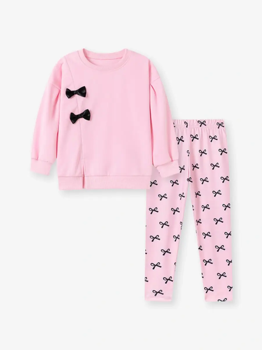 Little Maven Girls Cotton Sweatshirt & Pants Bowknot Set 5 Little Maven Girls Cotton Sweatshirt & Pants Bowknot Set - Image 5