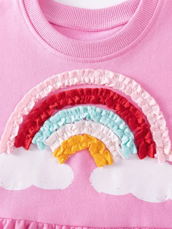 Little Maven Girls 2pcs Rainbow Embroidered Cotton Sweatshirt & Leggings Set 4 Little Maven Girls 2pcs Rainbow Embroidered Cotton Sweatshirt & Leggings Set - Image 4
