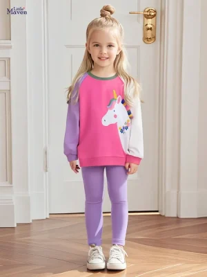 Little Maven Girls Unicorn Sweatshirt & Leggings Set