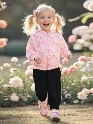 Little Maven Girls Unicorn Cotton Jacket & Pants Set