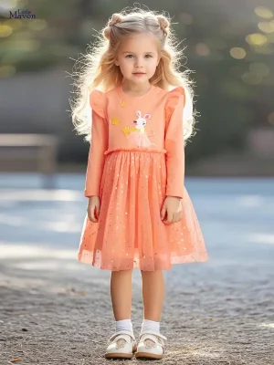 Little Maven Cute Girls Animal Embroidery Cotton Sequin Dress