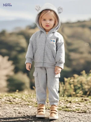 Little Maven Girls Cotton Hooded Jacket & Pants Set