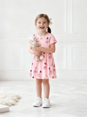 Little Maven Girls Cotton Character Print Short-Sleeve Dress