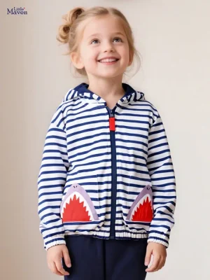 Little Maven Girls Cotton Striped Hooded Casual Jacket
