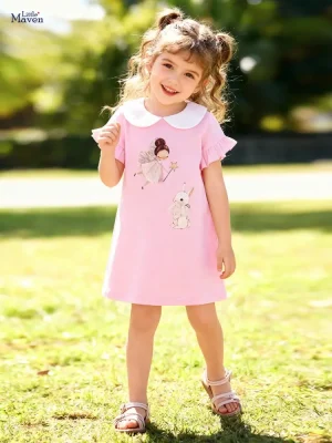 Little Maven Girls Cotton Dress Bunny Angel Print