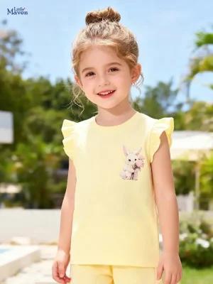 Little Maven Girls Cotton Dress with Rabbit Print