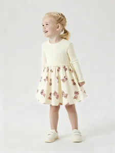 Little Maven Girls Cotton Bear Print Long Sleeve Dress