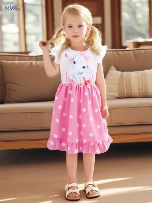 Little Maven Girls Cotton Polka Dot Elephant Dress