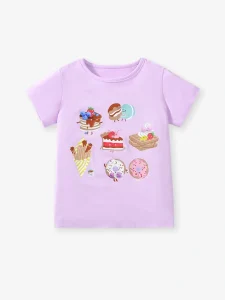 Little Maven Girls Cotton T-shirt with Food & Bread Print
