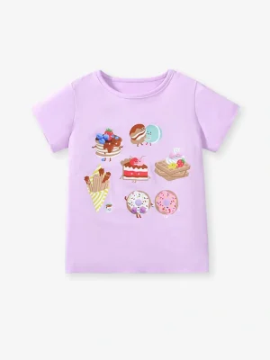 Little Maven Girls Cotton T-shirt with Food & Bread Print