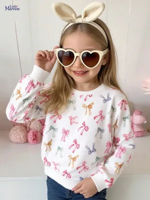Little Maven Girls Cotton Sweatshirt with Cute Bow Design
