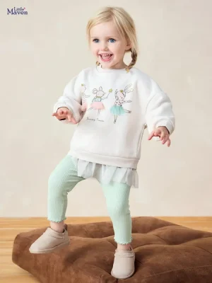 Little Maven Girls Cotton Fleece Sweatshirt & Pants Set