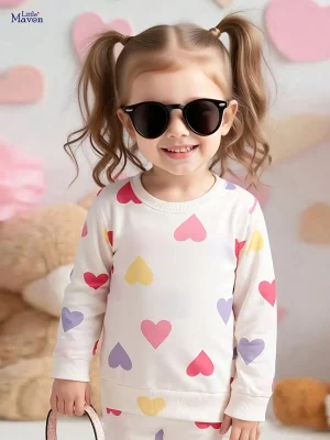 Little Maven Girls Heart Cotton Sweatshirt