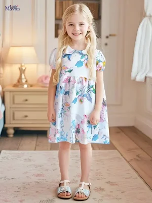 Little Maven Girls Cotton Dress with Ink Floral Print