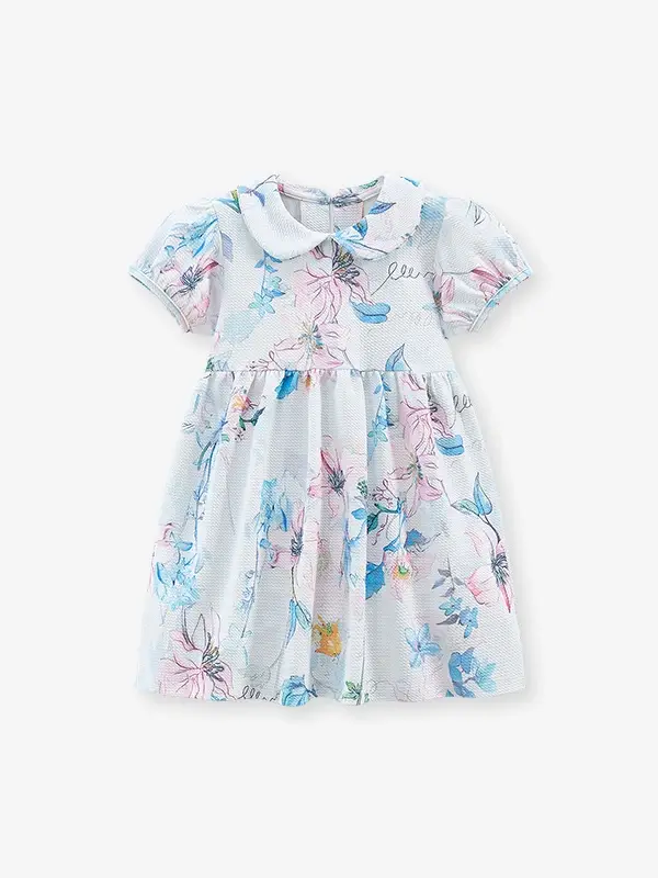 Little Maven Girls Ink Painting Floral Print Cotton Short-Sleeve Dress 2 Little Maven Girls Ink Painting Floral Print Cotton Short-Sleeve Dress - Image 2