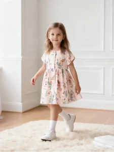 Little Maven Girls Cotton Floral Short-Sleeve Dress